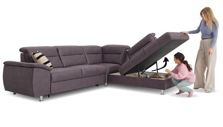 Scandi Ecksofa grau mit Stauraum