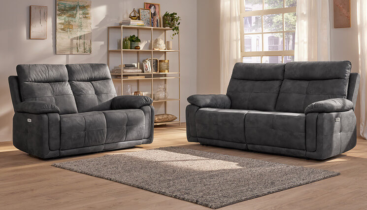 Madrid 3-Sitzer und 2-Sitzer-Sofa mit Relaxfunktion schwarz Seats and Sofas