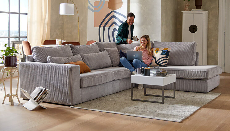 California Ecksofa Cord grau Seats and Sofas